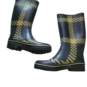 Kate Spade Black and Gold Plaid Rain Boots